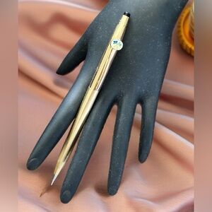 Elegant Gold Cross Mechanical Pencil, Owner’s Name Engraved & Badge Attached